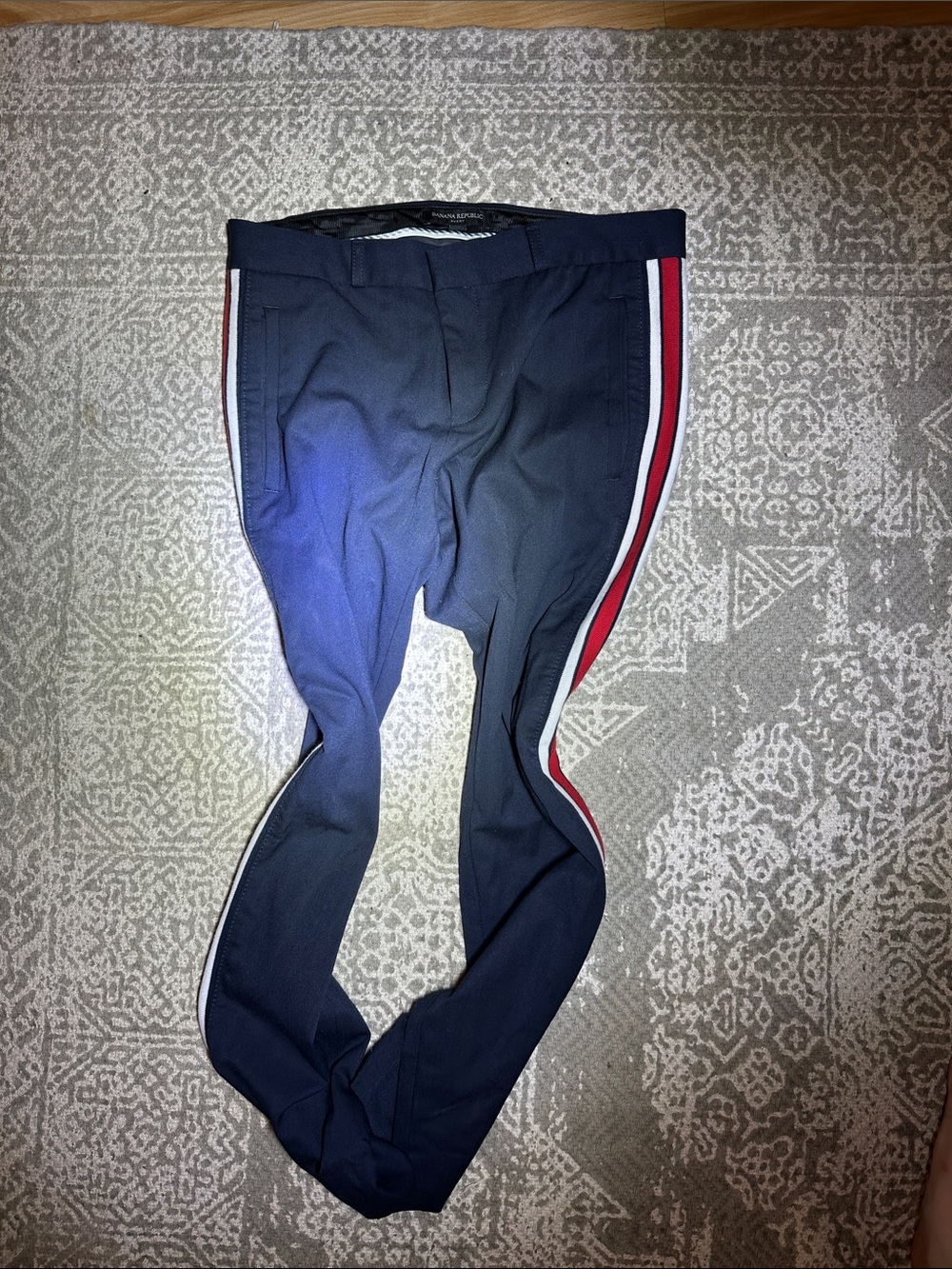 Banana Republic Navy Cropped Pants with Red & White Side Stripes